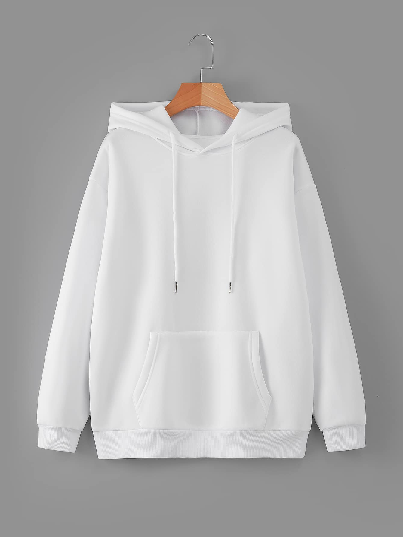 SHEIN EZwear Solid Kangaroo Pocket Drop Shoulder Drawstring Thermal Hoodie | SHEIN