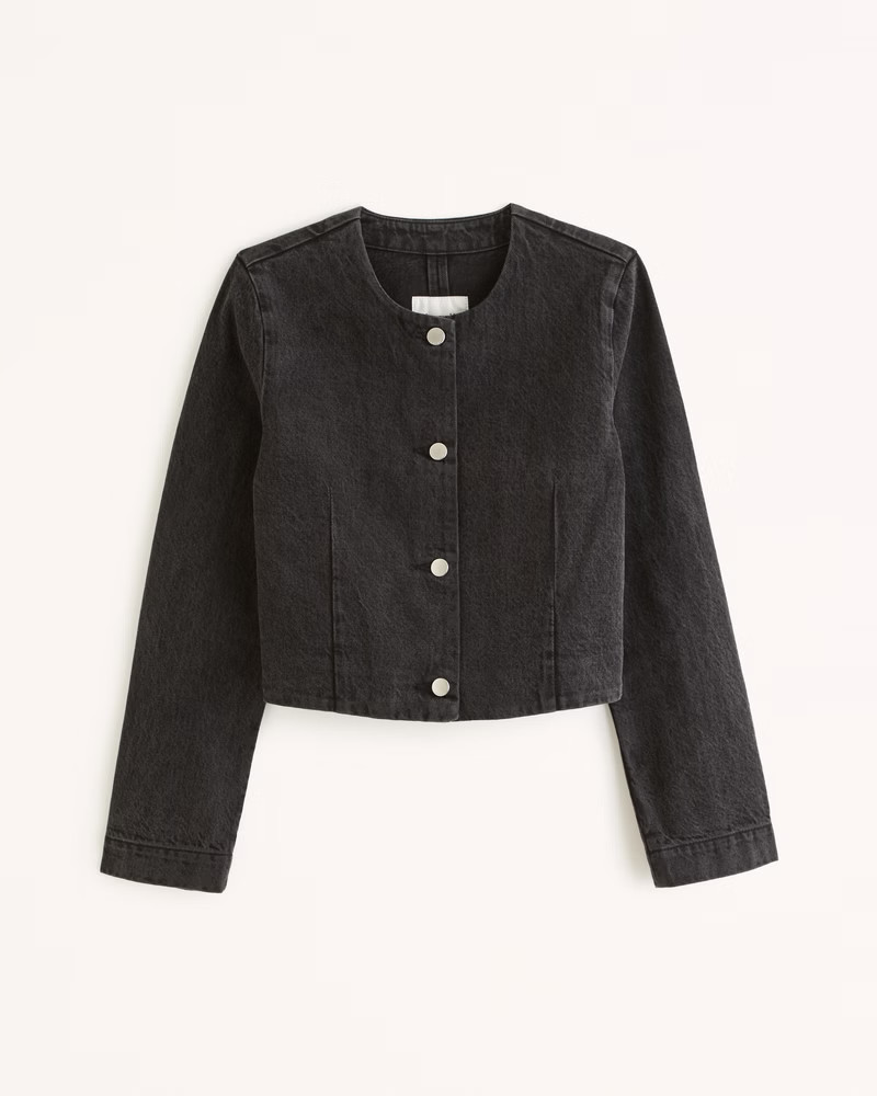 Abercrombie & Fitch Women's Collarless Denim Jacket in Black - Size XS | Abercrombie & Fitch (US)