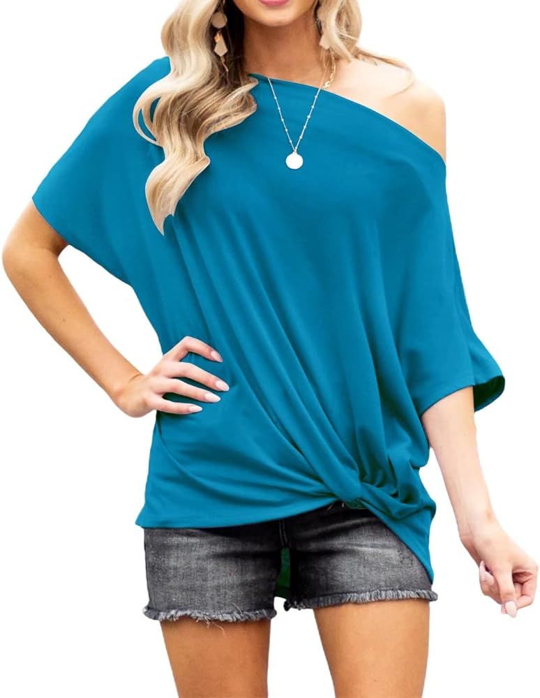 LACOZY Women's Summer Off the Shoulder Tops Twist Knot Batwing Tunic Shirt Blouse | Amazon (US)
