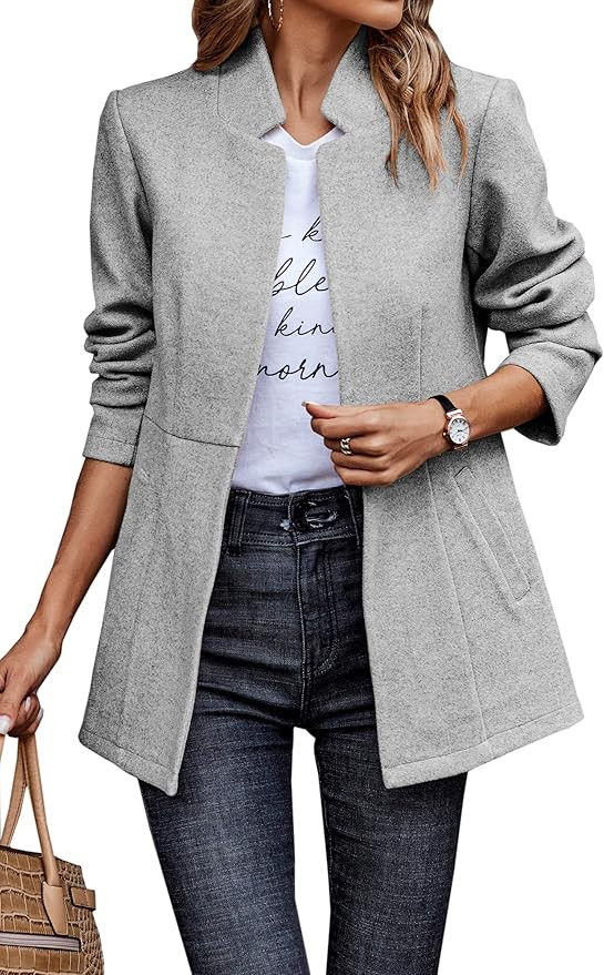 CCTOO Women's Coat Casual Open Front Blazer Long Sleeve Stand Collar Solid Trench Business Work O... | Amazon (US)