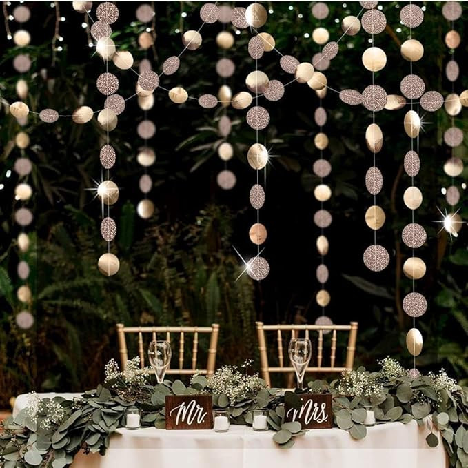 Decor365 Champagne Gold Birthday Decorations Glitter Dot Garland Circle Streamers Banner Backdrop... | Amazon (US)