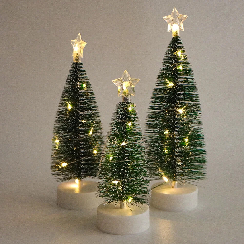 3x Pre Lit Mini Christmas Tree Tabletop Bottle Brush Trees with LED Light 3 Size - Walmart.com | Walmart (US)