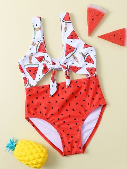 Toddler Girls Fruit Print Knot One Piece Swimsuit | SHEIN