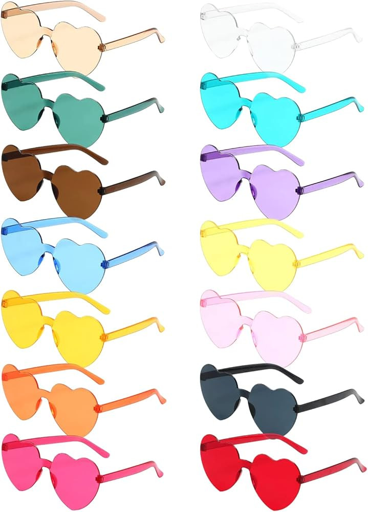 PARSUP 14 Pairs Heart Shaped Rimless Frameless Sunglasses Transparent Candy Color Glasses Tinted ... | Amazon (US)