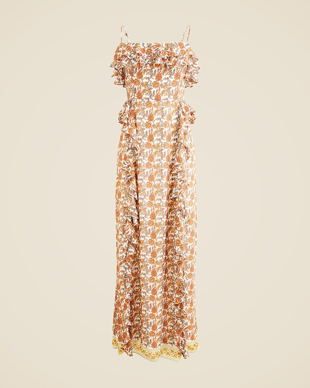 Collection cascading ruffle dress in sunset rose block print chiffon | J. Crew US
