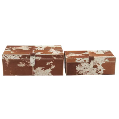 Set of 2 Cowhide Leather Decorative Boxes with Lids - Olivia & May: Luxury Storage Solution | Target