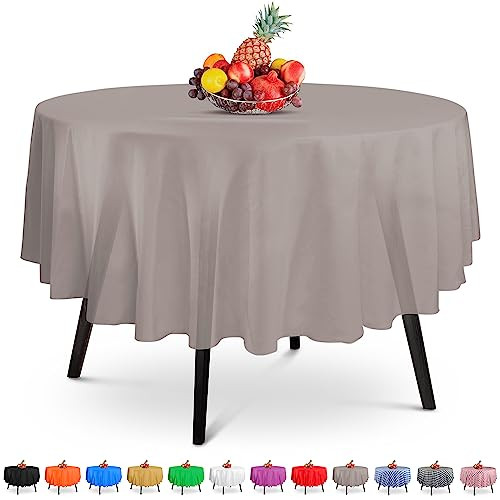14 Pack Premium Round Silver Plastic Tablecloth - 84 x 84 in. Disposable Round Plastic Table Cloth - Decorative Round Table Cover Smooth Table Cover - Disposable Table Cloths For Parties, Weddings | Amazon (US)