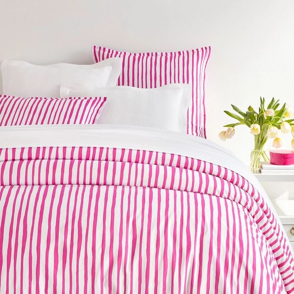 Painterly Stripe Pink Duvet Cover | Annie Selke
