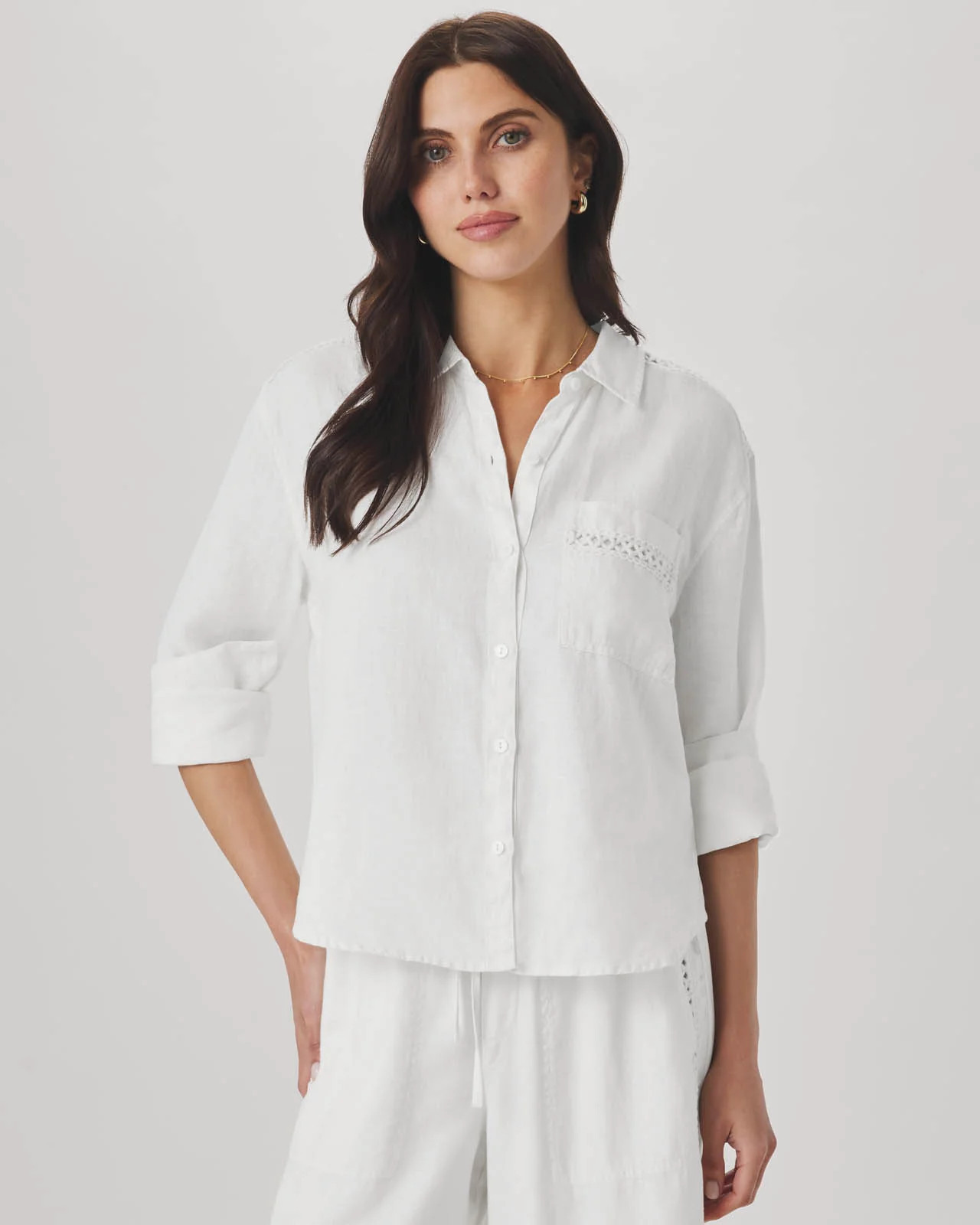 Splendid - Stella Linen Trim Button Down - White | Splendid