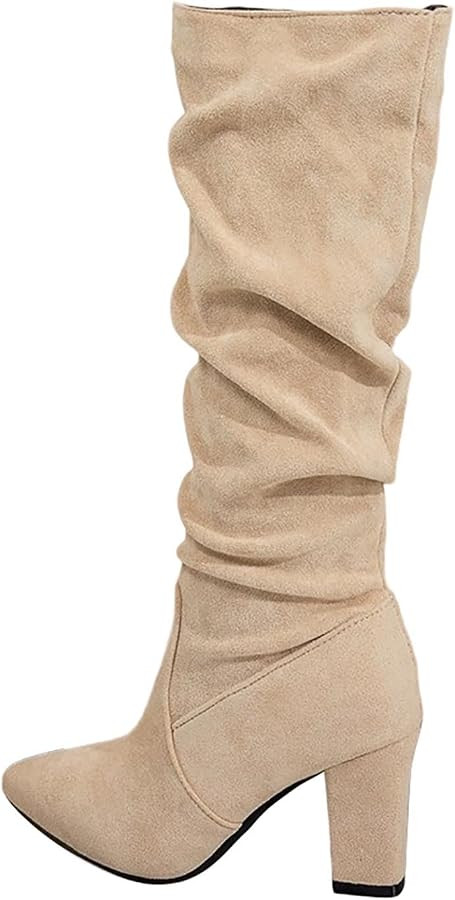 Women's Knee High Boots Block Heel Comfortable Long Booties Stylish Solid Color Casual Pointed To... | Amazon (UK)