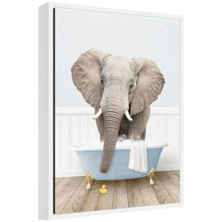 Sylvie "Elephant Front in Cottage Blue Bathtub" by Amy Peterson Animals Framed Art Print 24 in. x 18 in. | The Home Depot