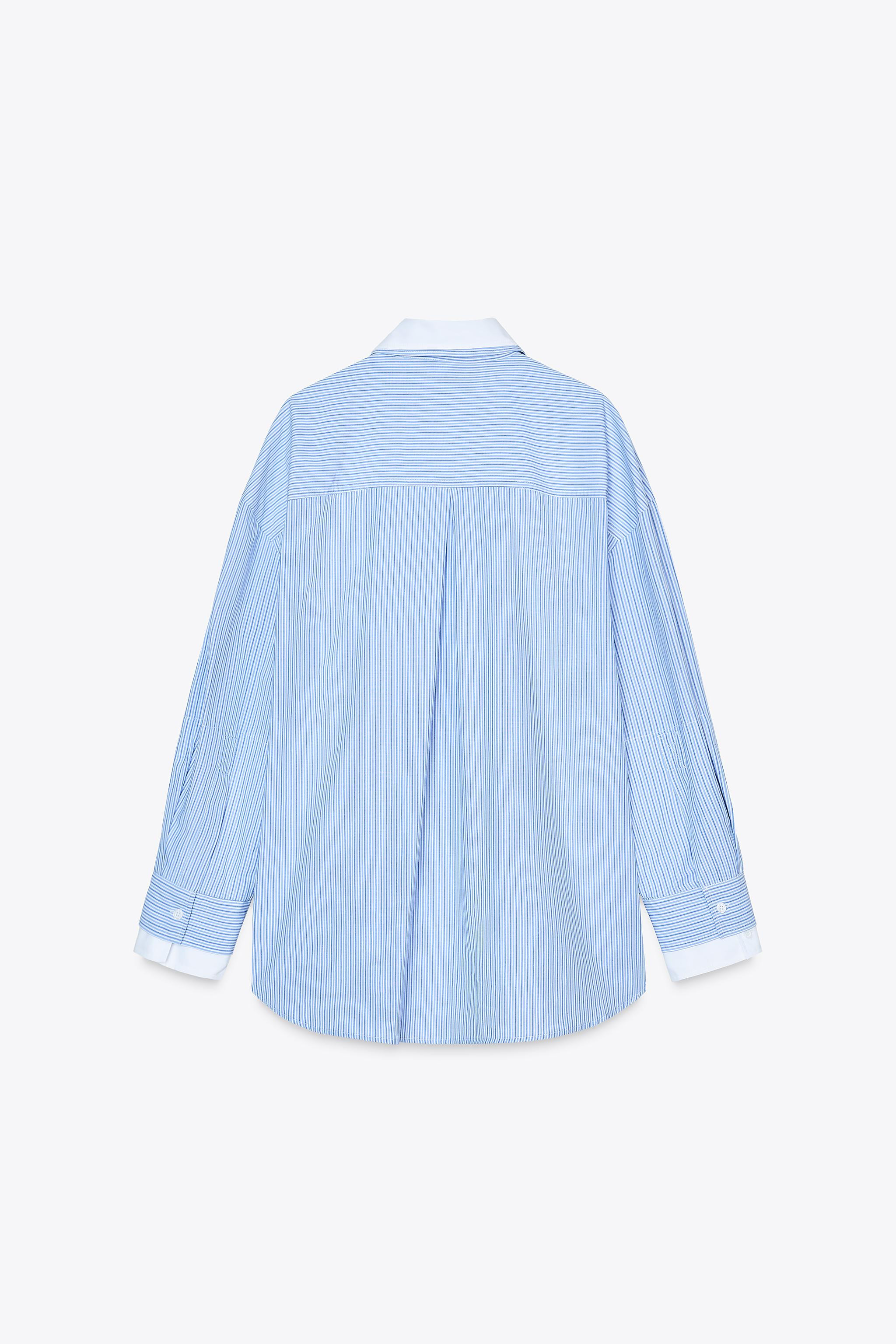 Shirt with contrast double fabric. Collared with long sleeves and a button-up front. | Zara UK