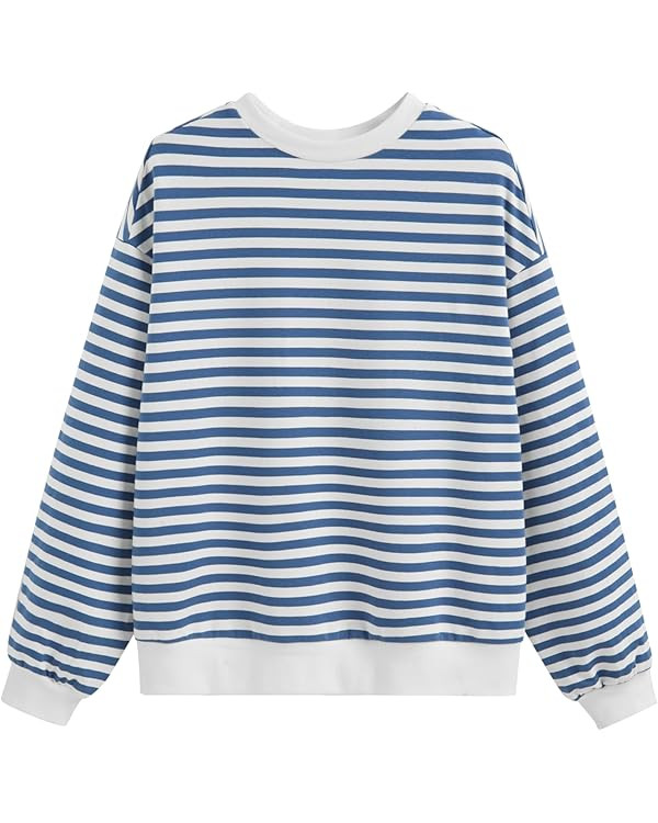 Womens Striped Sweatshirt Y2k Long Sleeve Crew Neck Fall Fashion Basic Casual Loose Pullover Top | Amazon (US)