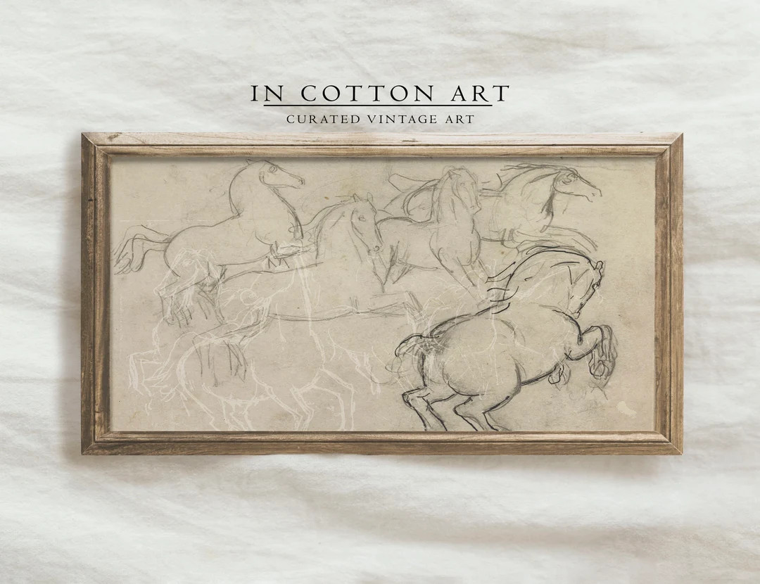 Panoramic Horse Sketch Art / Narrow Drawing PRINTABLE / Rustic Neutral Art Print | D45 | Etsy (US)