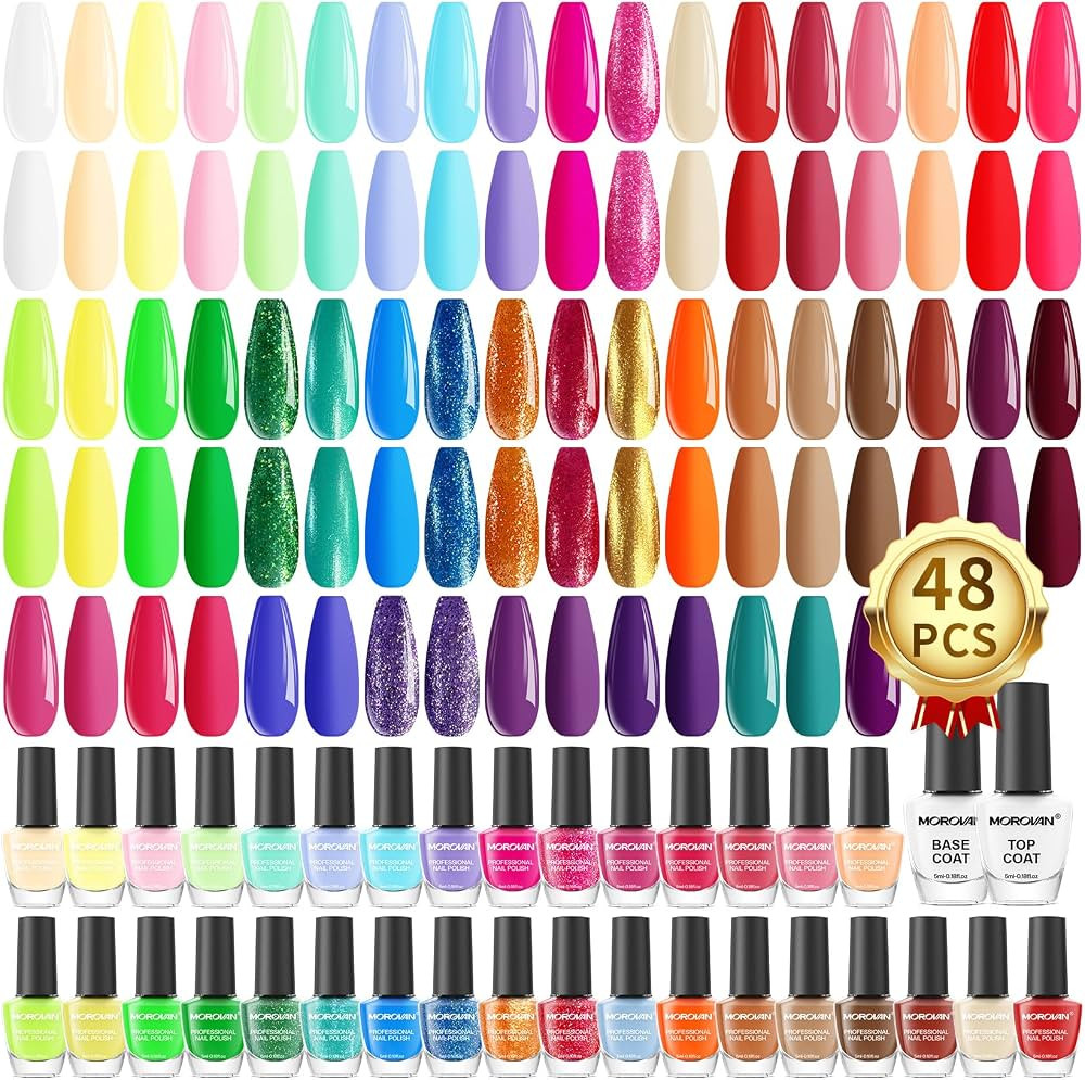 Morovan Nail Polish Set Fingernail: 48PC Air Quick Dry Nail Polish Kit with 2PC Base Top Coat Reg... | Amazon (US)