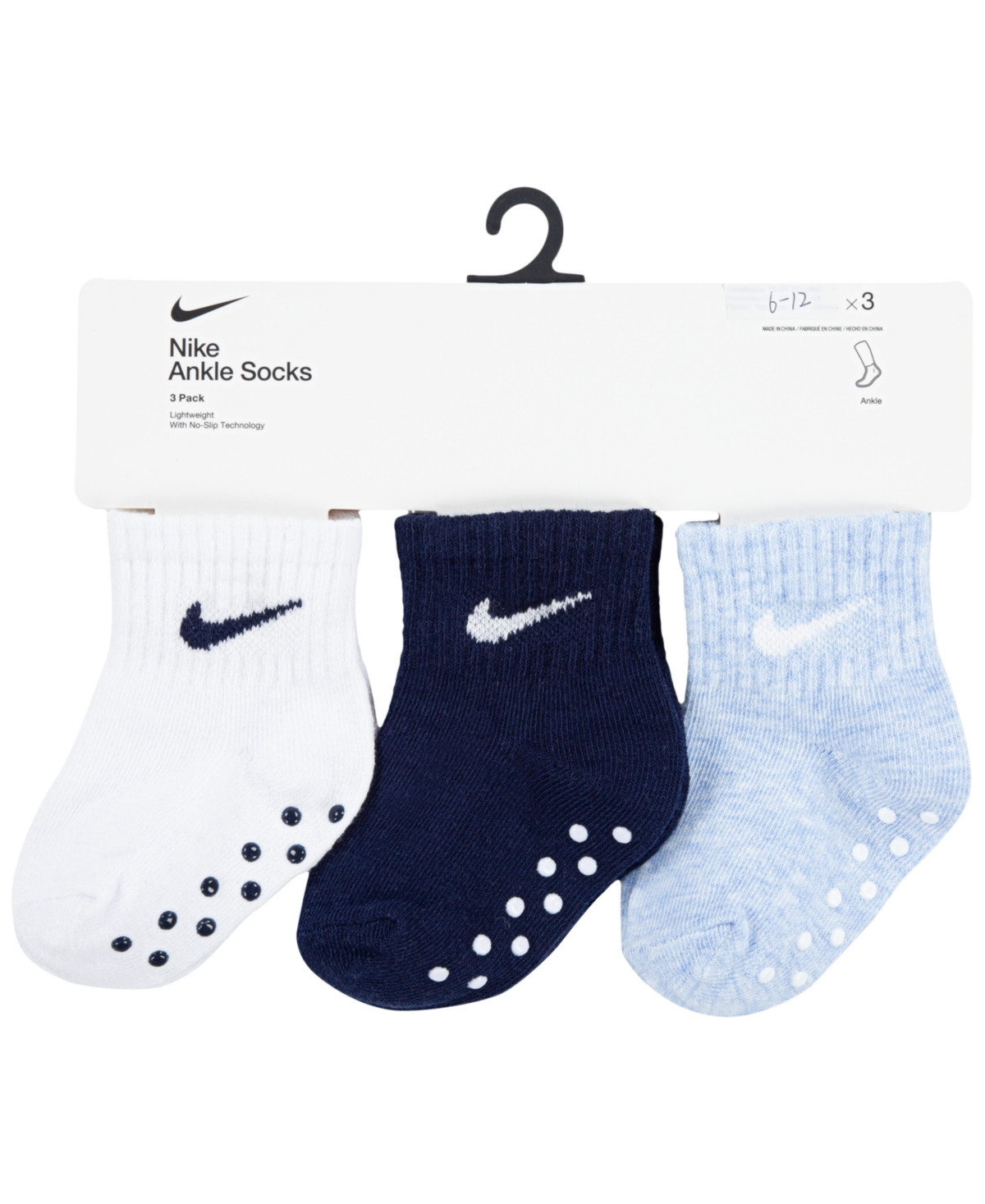 Nike Baby Boys or Baby Girls Core Ankle Gripper Socks, Pack of 3 - Cobalt | Macy's