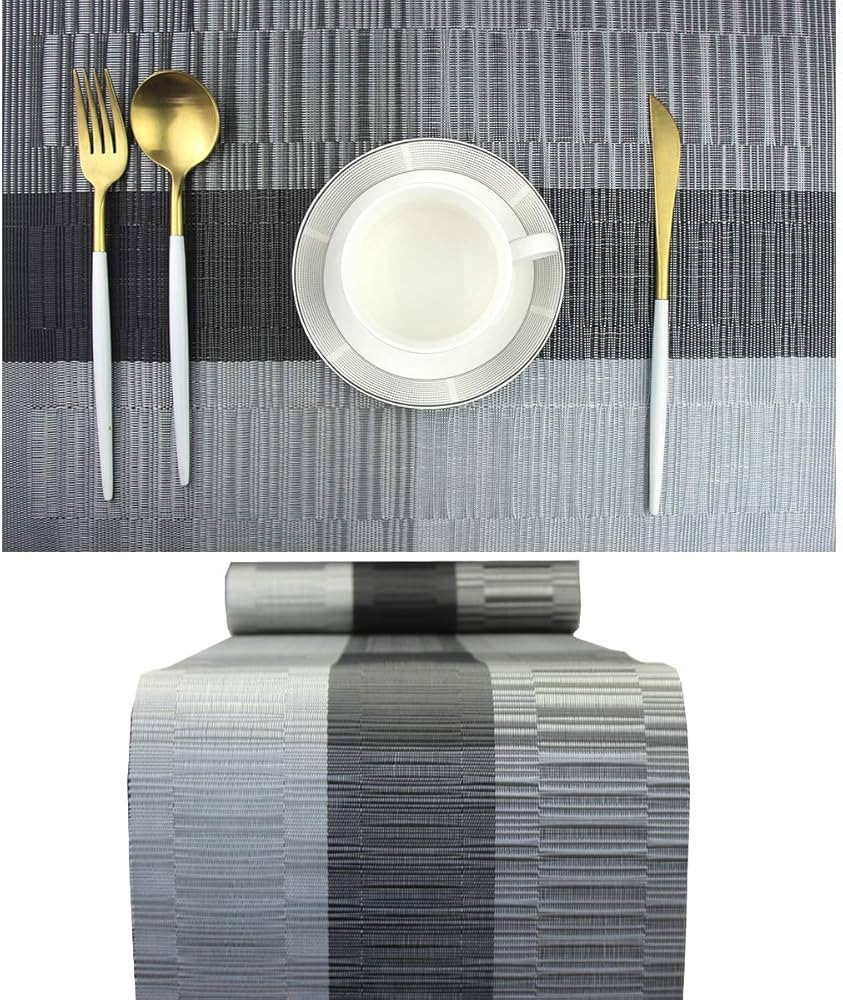 PIGCHCY Elegant Placemats with Matching Table Runner,Washable Durable Vinyl Woven Table Mats Sets... | Amazon (US)
