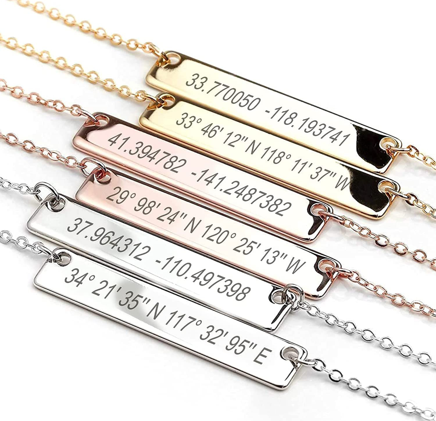 Amazon.com: Gift for Her Hand Stamped Custom Coordinates Necklace in Gold Silver Rose Gold Person... | Amazon (US)