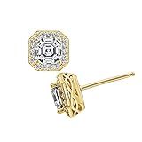 Amazon.com: Amazon Collection Yellow Gold Plated Sterling Silver Halo Earrings set with Asscher C... | Amazon (US)