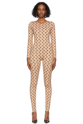 Beige Iconic Allover Moon Jumpsuit | SSENSE