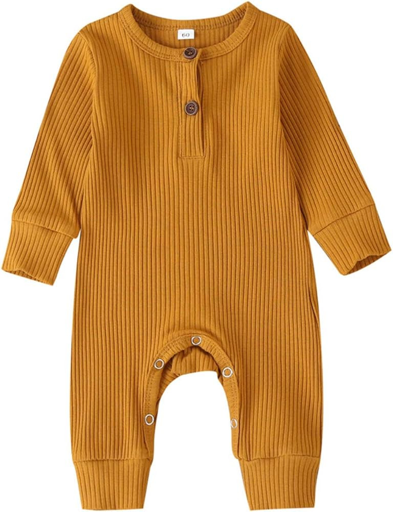 Newborn Infant Unisex Baby Boy Girl Button Solid Romper Bodysuit One Piece Jumpsuit Outfits Cloth... | Amazon (US)