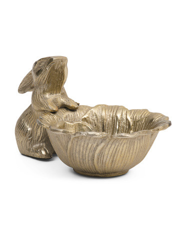 8x5x4 Gold Tone Decorative Bunny With Bowl | TJ Maxx
