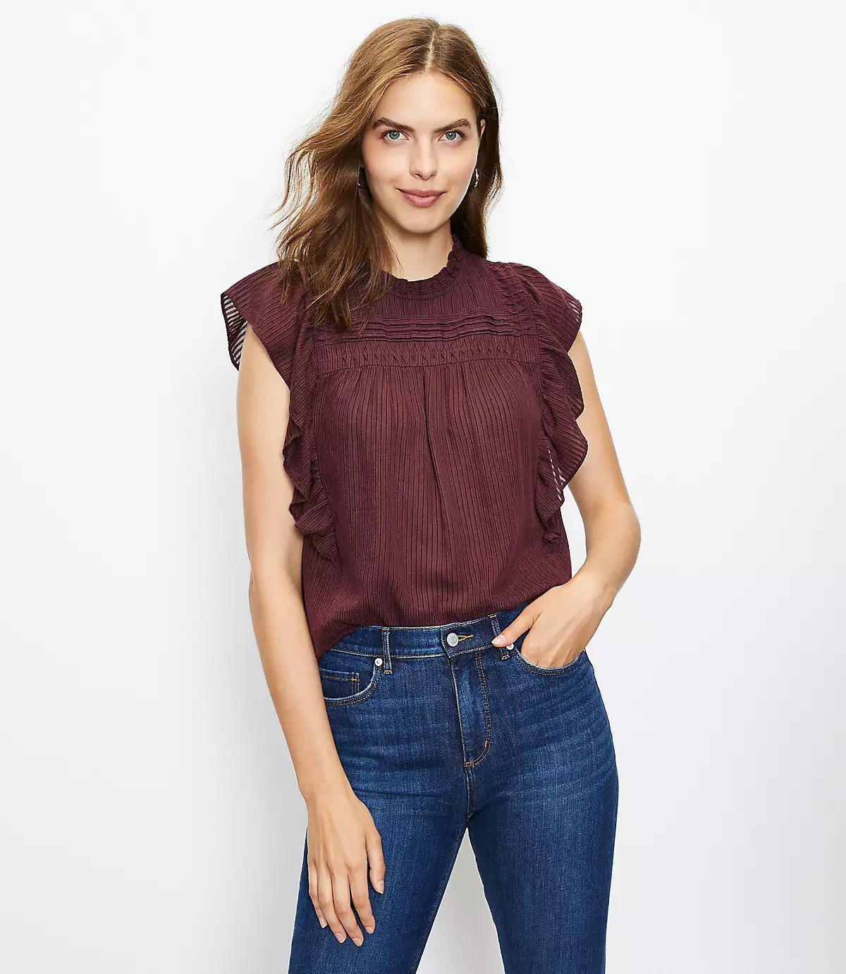 Pintucked Ruffle Shell | LOFT