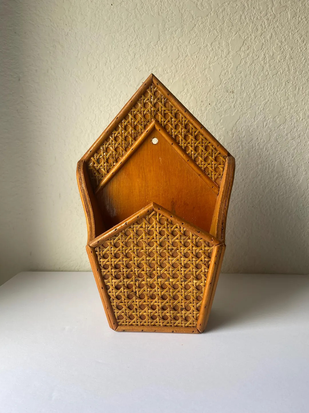 Vintage Cane Wall Pocket, Wooden Mail Organizer, Planter Cubby | Etsy (US)
