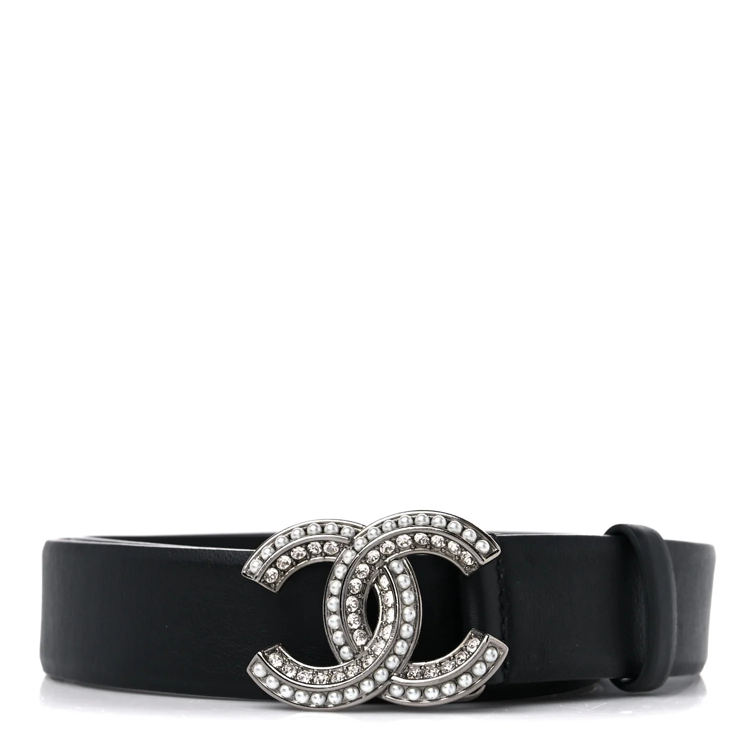 Chanel Lambskin Pearl Crystal CC Belt 80 32 Black | FASHIONPHILE (US)