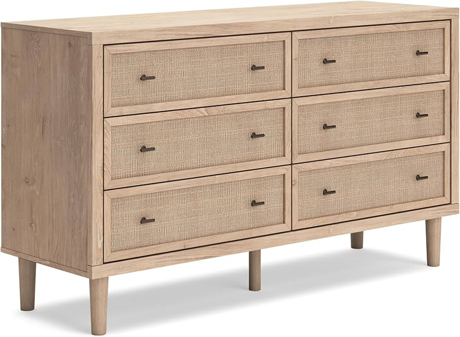 Signature Design by Ashley Cielden Coastal 6-Drawer Dresser with Safety Stop and Textured Cane De... | Amazon (US)