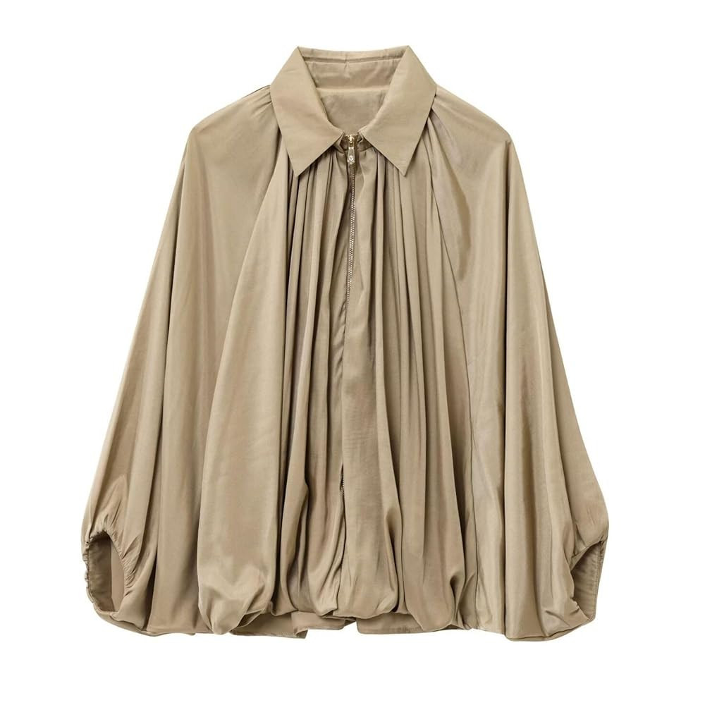 Xunger Women's Puffed Bomber Jacket Oversized Streetwear Casual Batwing Sleeve Lapel Collar Zip F... | Amazon (US)