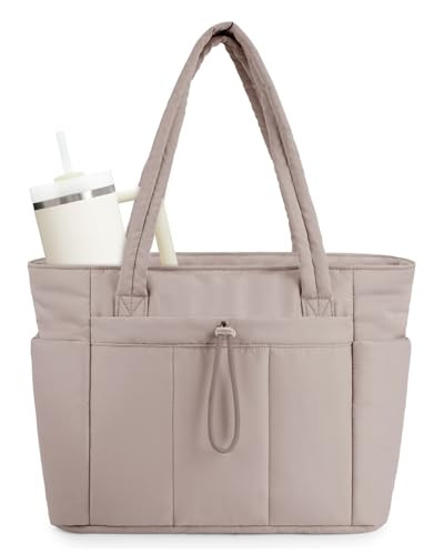 Wandering Nature Puffer Tote Bag with Cup Holder for 40 oz Tumbler & Laptop Compartment & Trolley Sleeve for Travel, Work, Nurse, Women | Amazon (US)
