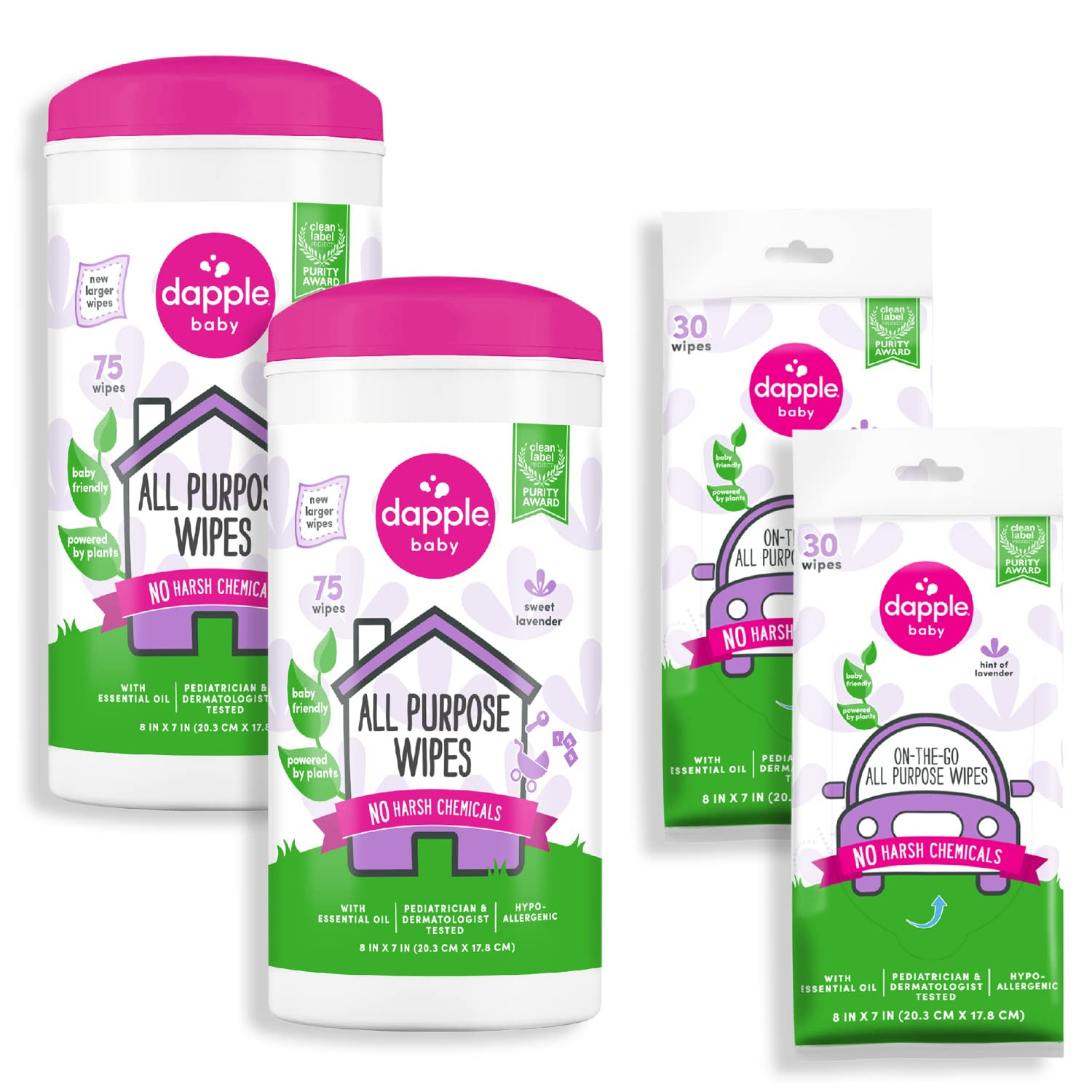 All Purpose Wipes by Dapple Baby, Hypoallergenic Cleaning Wipes Powered by Plants, Hint of Lavend... | Amazon (US)