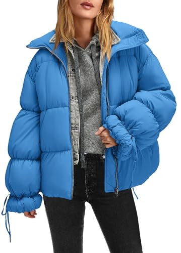 Panadila Womens Oversized Puffer Jacket Warm Winter Cozy Coats Casual Baggy Full Zip Up Puffer Coat with Pockets (Royal Blue,M) | Amazon (US)
