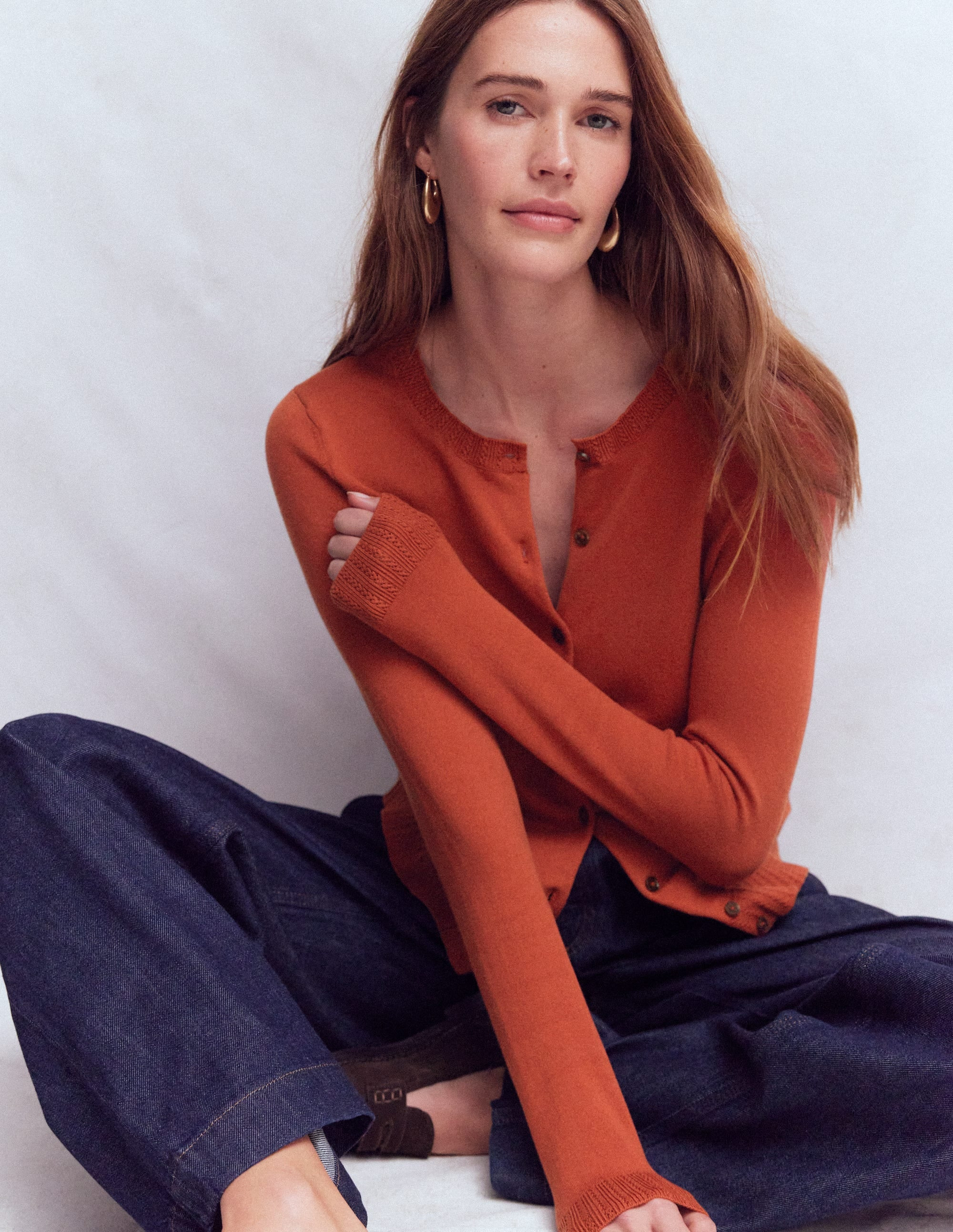 Emilia Cotton Crew Cardigan-Roasted Chestnut Brown | Boden UK