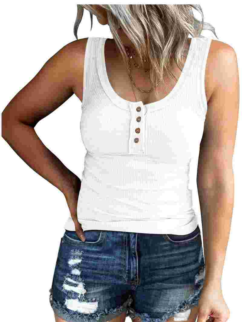 SUNBS Tank Tops for Women Summer Casual Camisole Tops Ribbed Sleeveless Henley Shirts Basic Cloth... | Walmart (US)
