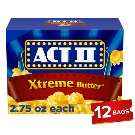 Act II Xtreme Butter Microwave Popcorn, Movie Night Supplies, 2.75 oz., 12-Count Bags | Walmart (US)