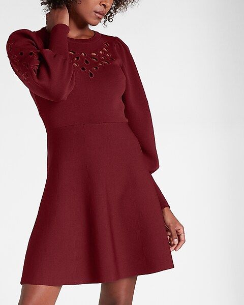 Eyelet Lace Fit And Flare Sweater Dress | Express