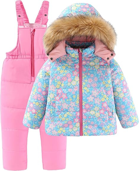 Girls 2 Piece Snowsuit Warm Padded Ski Jacket and Bib Pants Outfit Set | Amazon (US)
