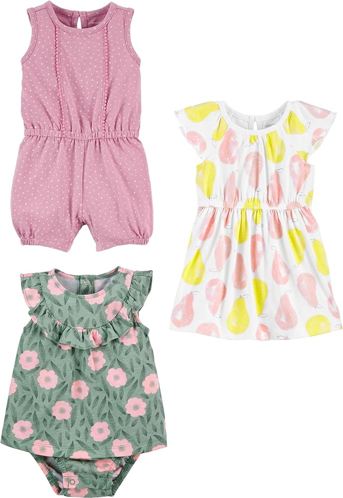 Simple Joys by Carter's baby-girls 3-pack Romper, Sunsuit and Dress | Amazon (US)