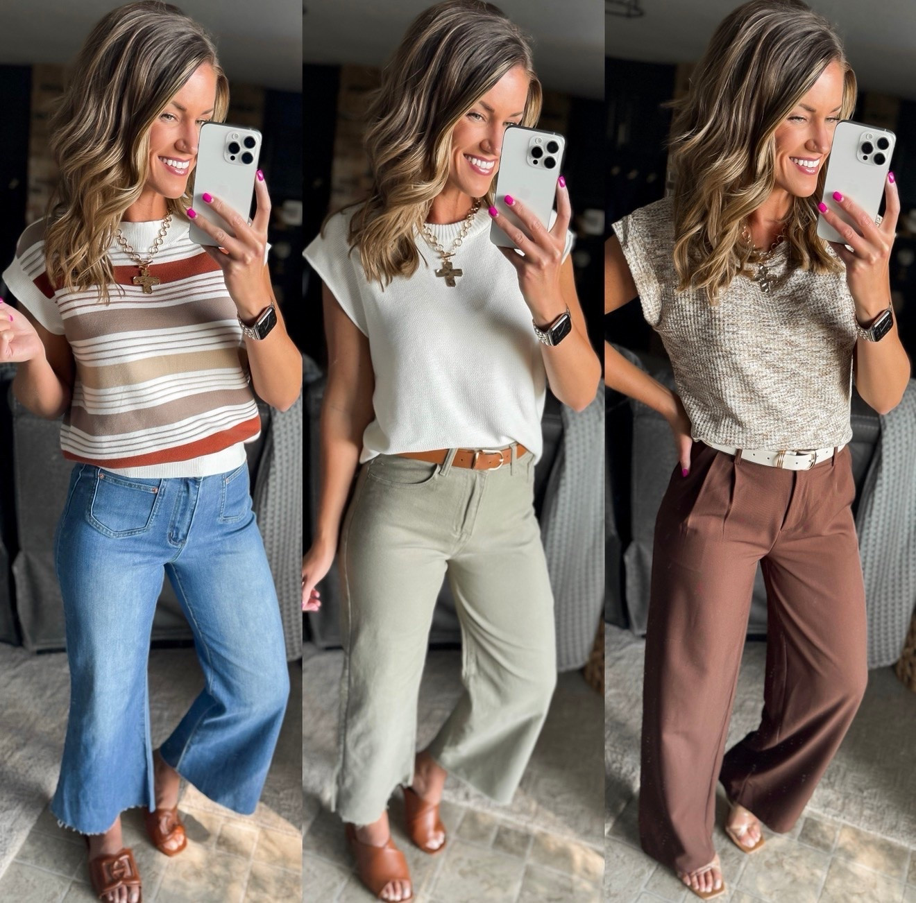 Short sleeve sweaters, the fail proof way to ease into Fall fashion. 
Striped sweater/ small
Jeans/ 6
Cream sweater/ small (runs big)
Green jeans/ 6
Brown top/medium (would prefer small) 
Brown pants/ medium 


#LTKStyleTip #LTKWorkwear #LTKSeasonal