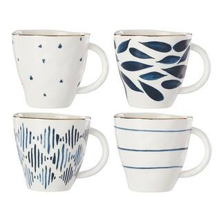 Blue Bay 12 oz. Blue and White Blue Porcelain Mug (Set of 4) | The Home Depot