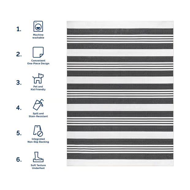 Gray Regency Stripes Washable 2' 6" x 8' Area Rug | Rugs USA