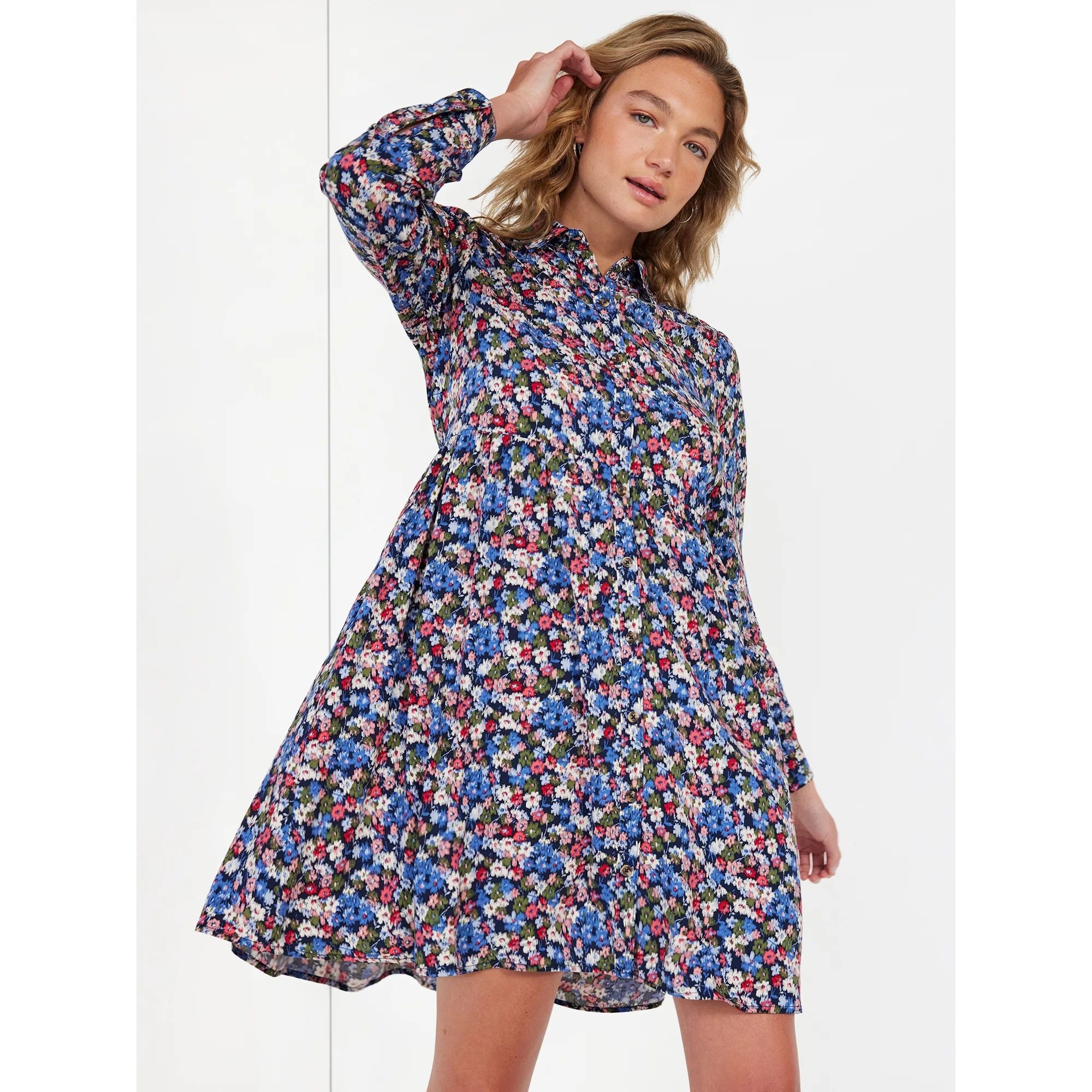 Time and Tru Women's Long Sleeve Shirtdress, Sizes XS-XXXL | Walmart (US)