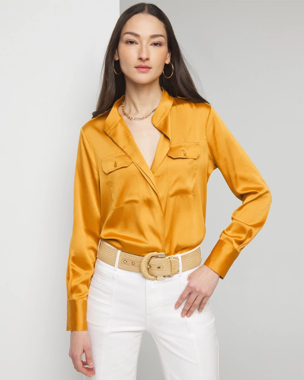 Long Sleeve Collar Pocket Shirt | White House Black Market