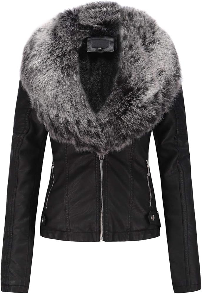 Giolshon Women's Faux Suede Leather Jacket,Moto Long Coat with Faux Fur Collar | Amazon (US)