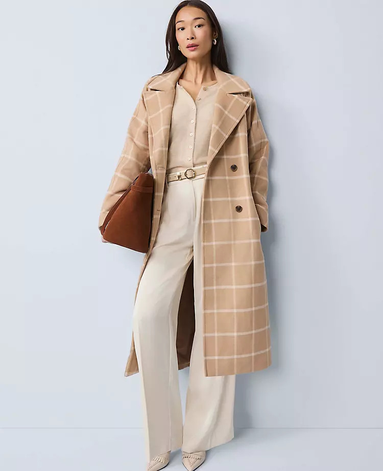 Windowpane Belted Coat | Ann Taylor