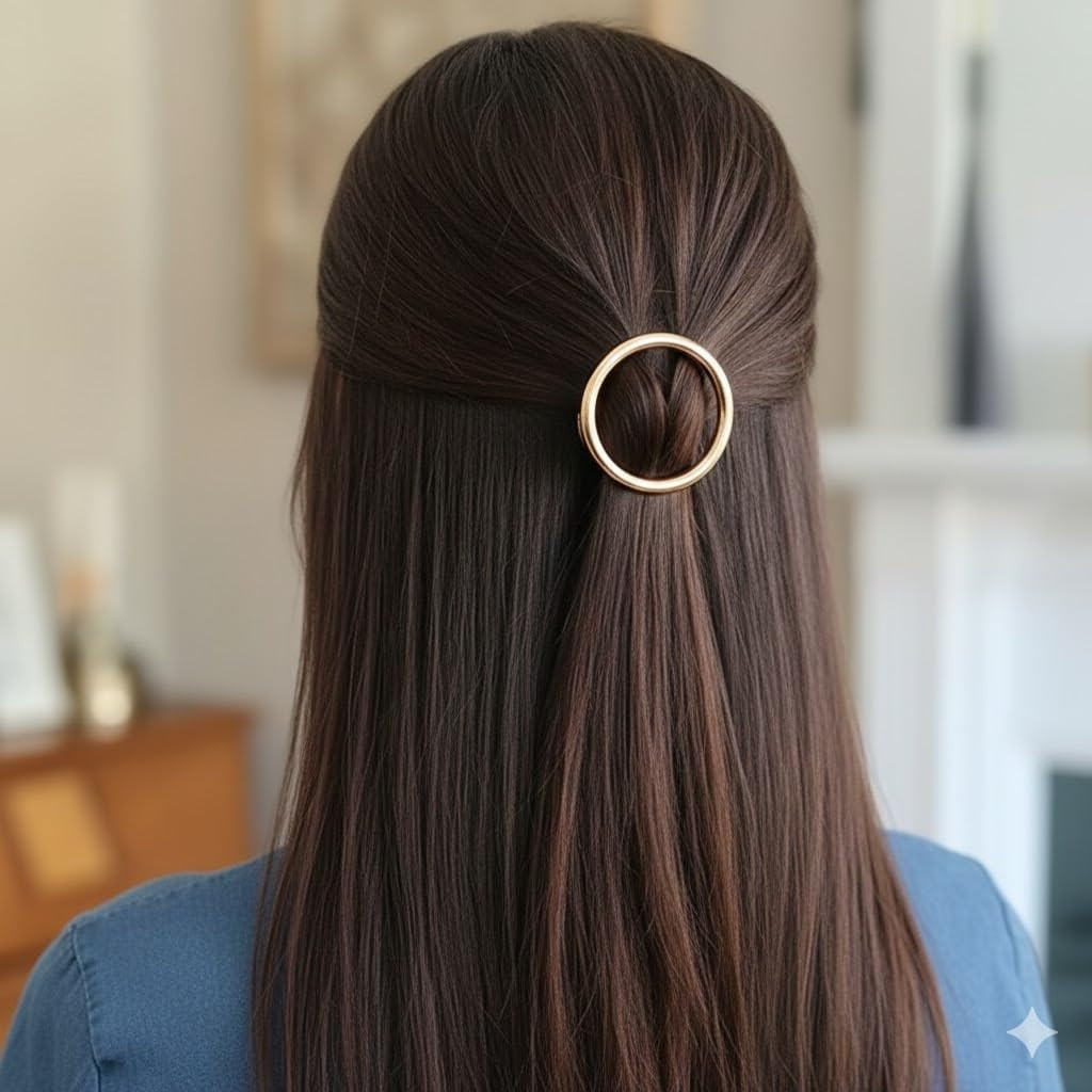 Retro Hair Clips for Women Elegant Round Clip for Hair Gold Round with Rhinestone Designs Cute Metal Hair Claws Cute Golden Loop Clips for Women Hair Claw Clip Hair Clip for Thin Hair 2PCS | Amazon (US)