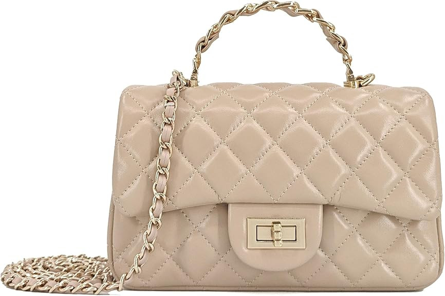 Small Quilted Crossbody Bags for Women, Soft Leather Shoulder Bag with Gold Chain Strap, Metal To... | Amazon (US)