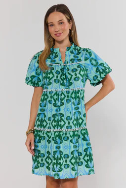 Reina Green Printed Short Dress | Avara